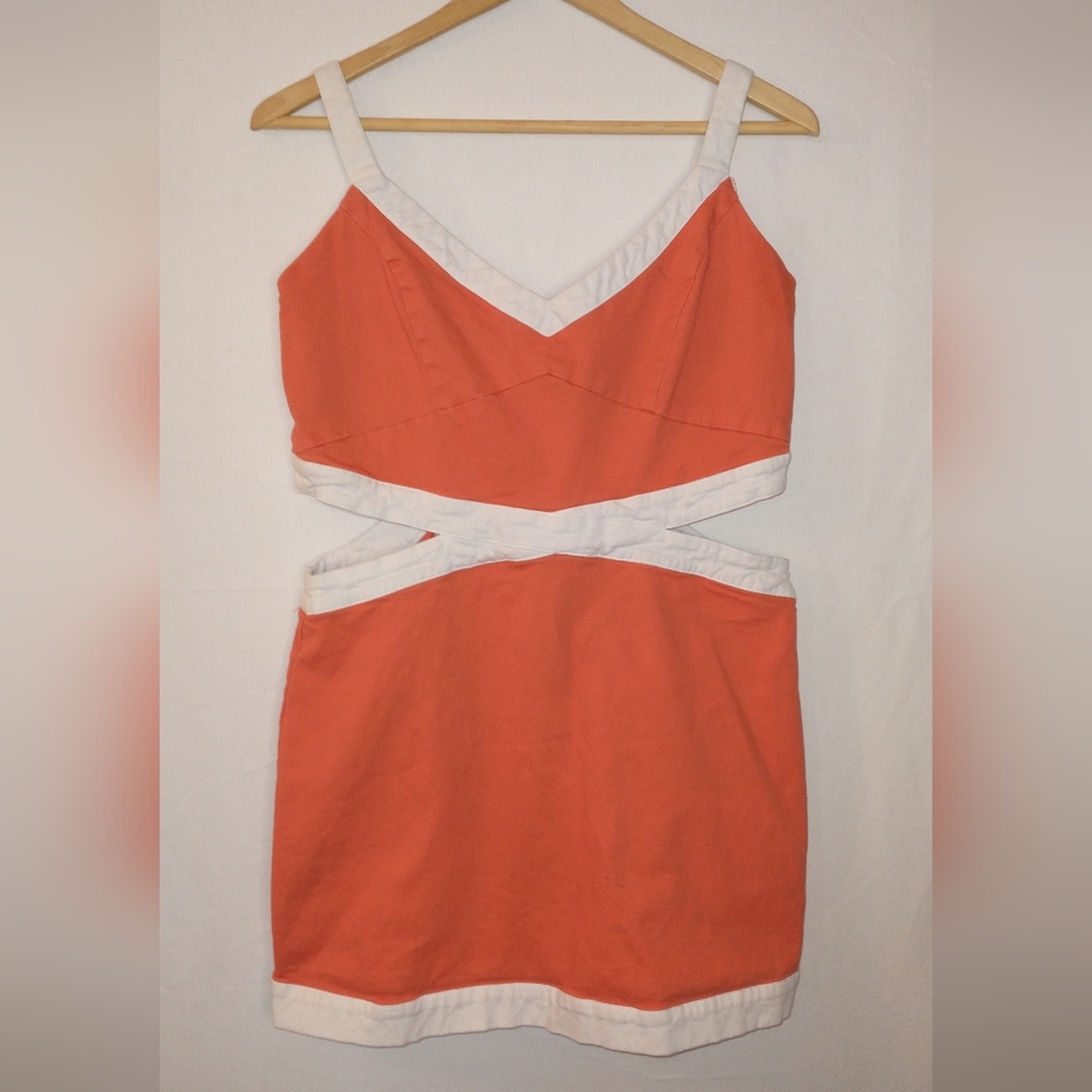 Lulu's Y2K Retro Cut Out Bright Orange Mini Dress with White XL